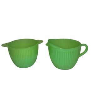 Vintage Fire King Jadeite Jane Ray Creamer and Sugar Set Ribbed Pattern Marked